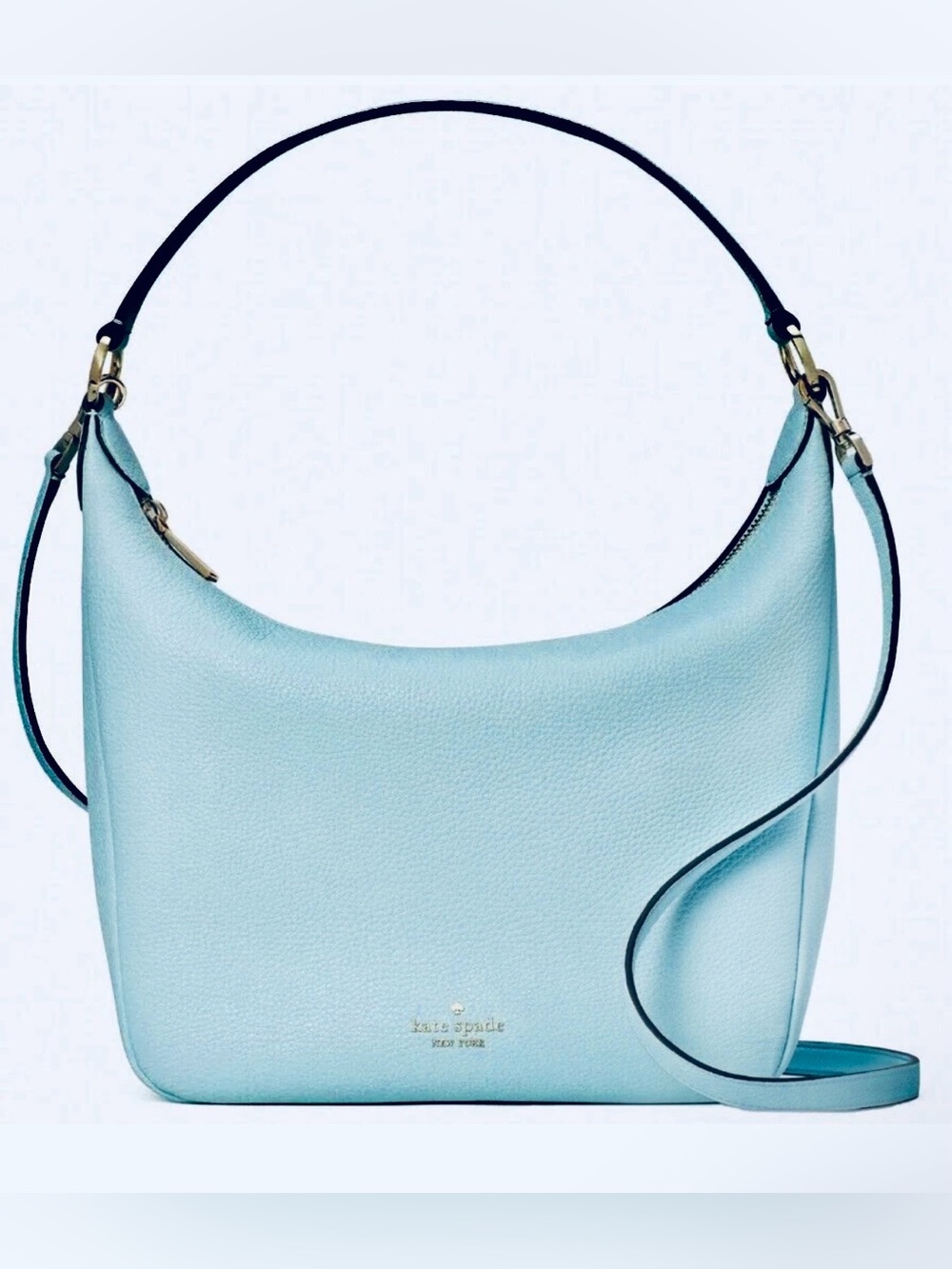 NWT! Kate Spade Light Blue Pebble Leather Hobo Bag Removable Crossbody Strap